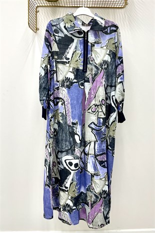 İNVEE İnvee 6259  Düşük Yaka Yarım Fermuralı Elbise - Lacivert