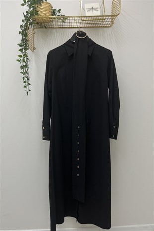 MİSSEMRAMİSS Missemramiss 3449 Pamuklu Kemerli Gömlek Elbise - Siyah  Elbise