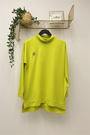 MİSSEMRAMİSS Missemramiss 3604 Boğazlı İpek Pamuk Bluz - Yağ Yeşili  Bluz & Gömlek
