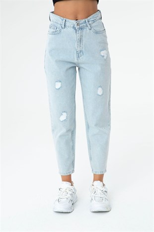 SOUL Sahte Yırtmaç Detaylaıı Taş İşlemeli Kot Pantolon 28137 - Mavi  Pantolon